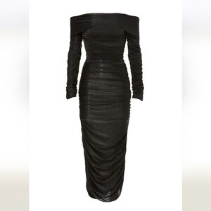 Bronx & Banco Black Ruched Off-Shoulder Dress